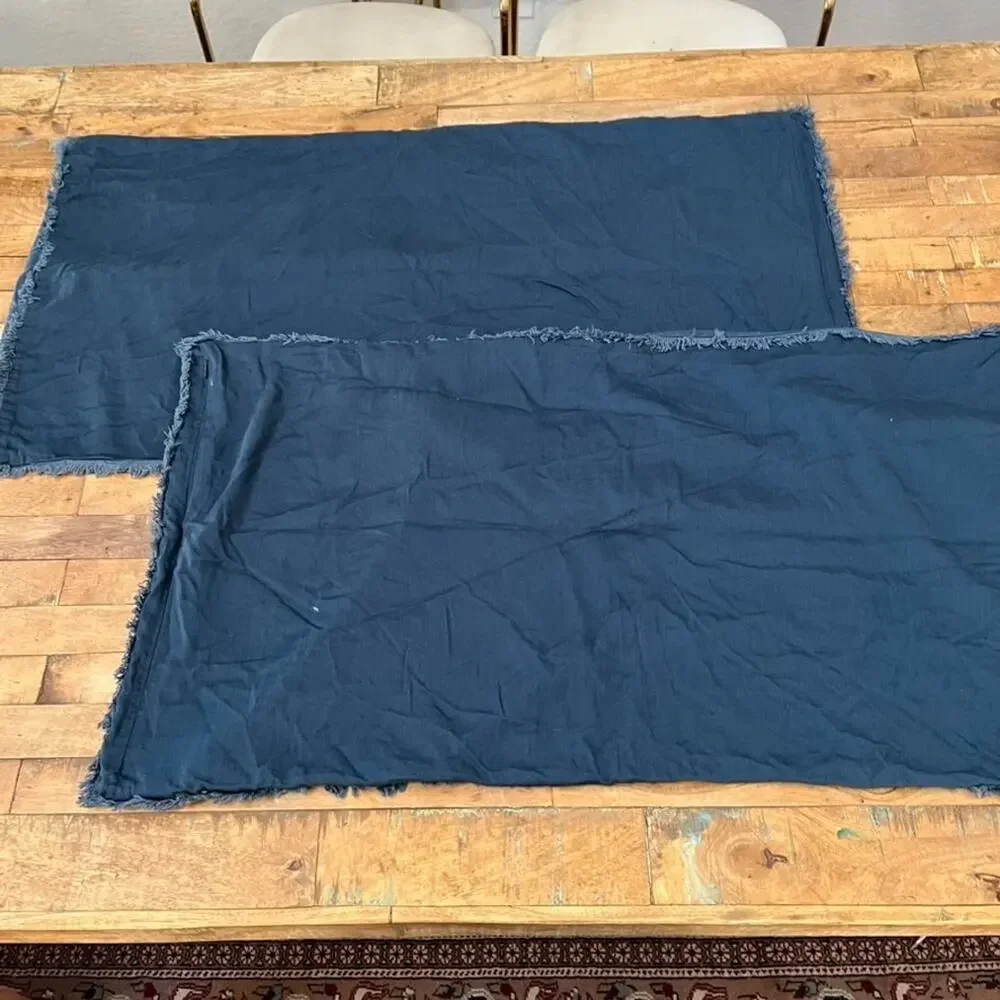 Casaluna Blue t King Pillow Shams Fringed Linen Blend